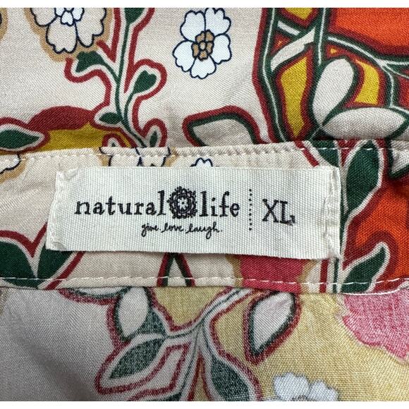 Natural Life Tunic Shirt Short Dress Size XL Button Up Yellow Pink Floral Boho - Picture 5 of 5